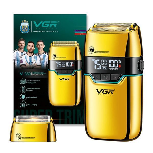 Електробритва VGR V-350 Gold шейвер, подвійне лезо, 2 насадки, LED Display 3502 фото