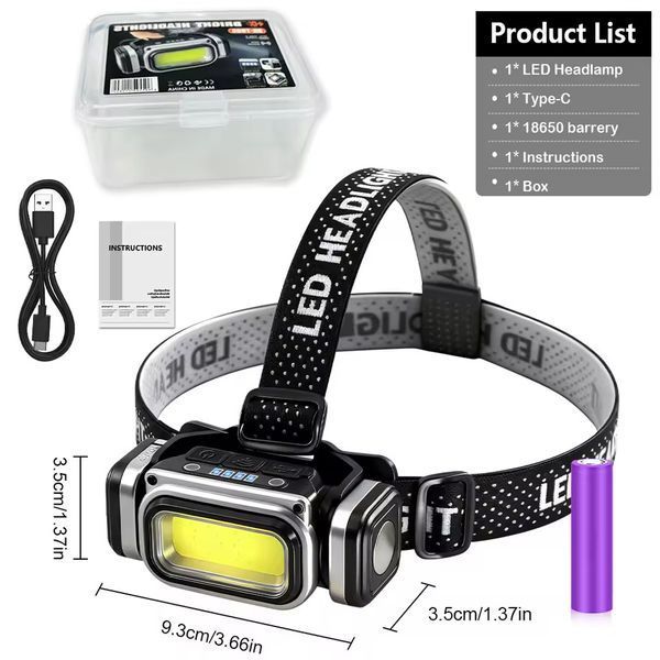 Ліхтар налобний HX-T80S-COB(White+Red), Motion Sensor, Waterproof, 1x18650, ЗП Type-C, магніт, Box 80119 фото