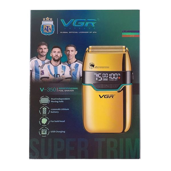 Електробритва VGR V-350 Gold шейвер, подвійне лезо, 2 насадки, LED Display 3502 фото