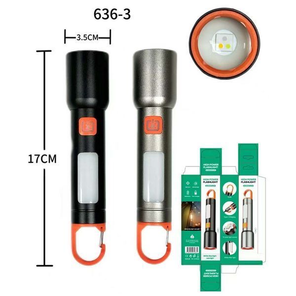 Ліхтар BL-636-3TG (WHITE+RED+BLUE)+COB(WHITE+RED), Li-Ion, ЗП Type-C, zoom 6363 фото