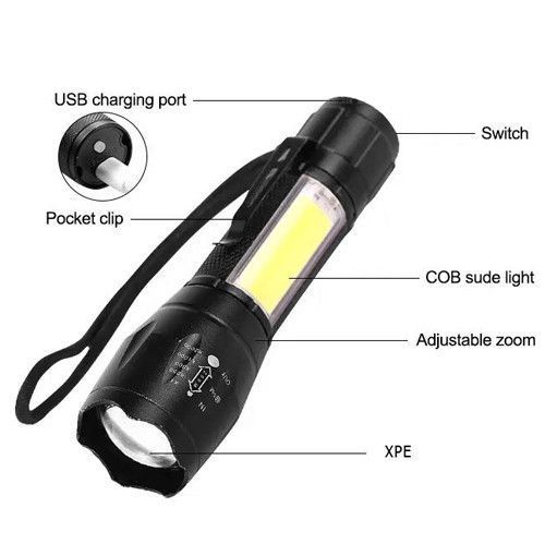 Фонарь ручной W601-XPE(red)+COB(white), Li-Ion аккумулятор, ЗУ microUSB, zoom 6011 фото