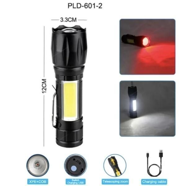 Фонарь ручной W601-XPE(red)+COB(white), Li-Ion аккумулятор, ЗУ microUSB, zoom 6011 фото