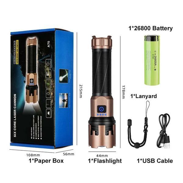 Фонарь ручной A70-GT, 1x26800, Power Bank, ЗУ Type-C, zoom, Box 770268 фото
