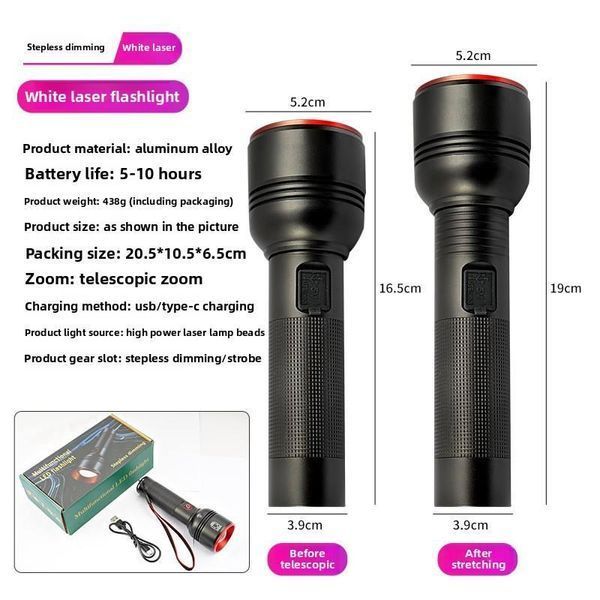 Ліхтар ручний WS-5572-TG, 1 режим, 1x18650, ЗП Type-C, zoom, Box 5572 фото