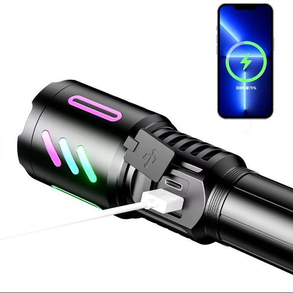 Ліхтар night vision fluorescence 1143-white laser led PM10-TG, 1x26650, Power Bank, ЗП Type-C, zoom 11430 фото