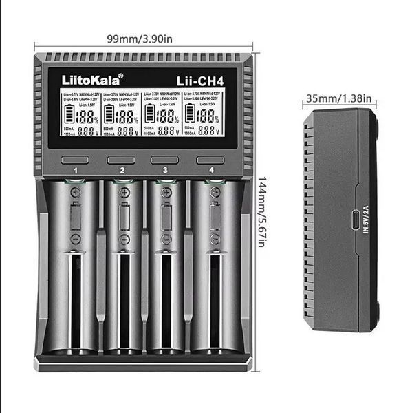 Зарядний пристрій LiitoKala Lii-CH4, 4x26650 /21700 /20700 /18650 /18490 /18350 /17670 /175000 /16340 /14500 /10440 / AA / AAA 44265 фото