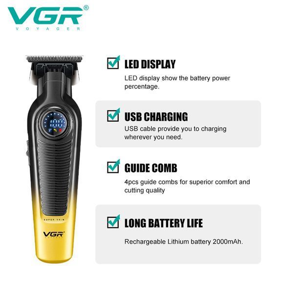 Тример для стрижки VGR V-996 Green, 4 насадки, LED display 99640 фото