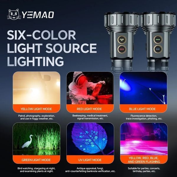 Фонарь ручной YEMAO YM-F996 8LED(RGB), 1x21700, ЗУ Type-C, колпачек, магнит 12050 фото