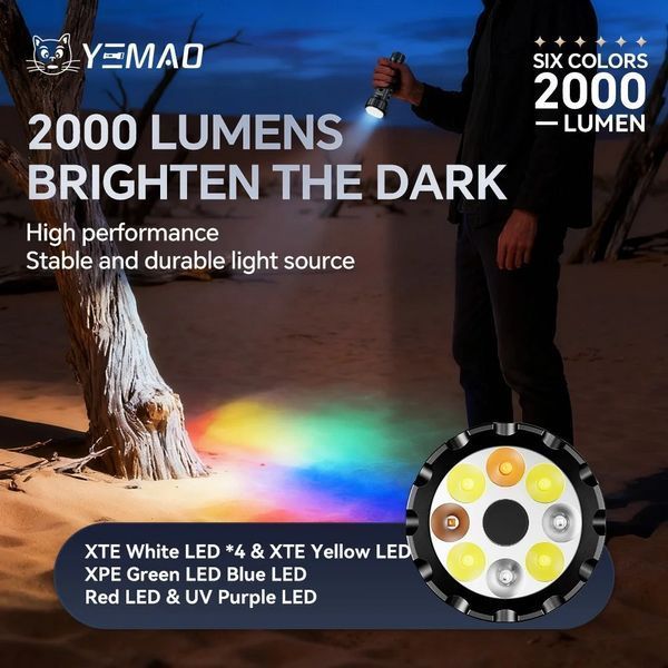 Фонарь ручной YEMAO YM-F996 8LED(RGB), 1x21700, ЗУ Type-C, колпачек, магнит 12050 фото