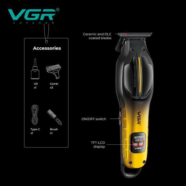 Тример VGR V-226 RED, 9000 RPM, 3 насадки, LED display 2263 фото