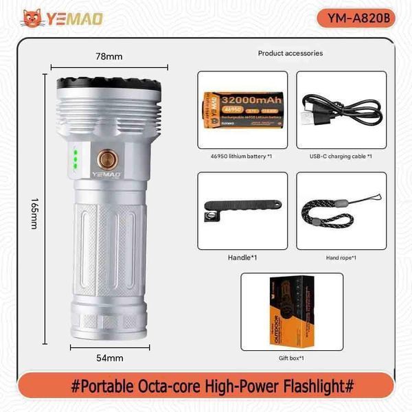 Ліхтар YEMAO YM-A820B 8XHP, 1x46950, ЗУ Type-C 12053 фото