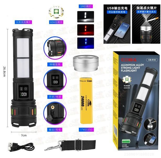 Ліхтар ручний COBA CB-R18, power bank, zoom, Type-C 18611 фото