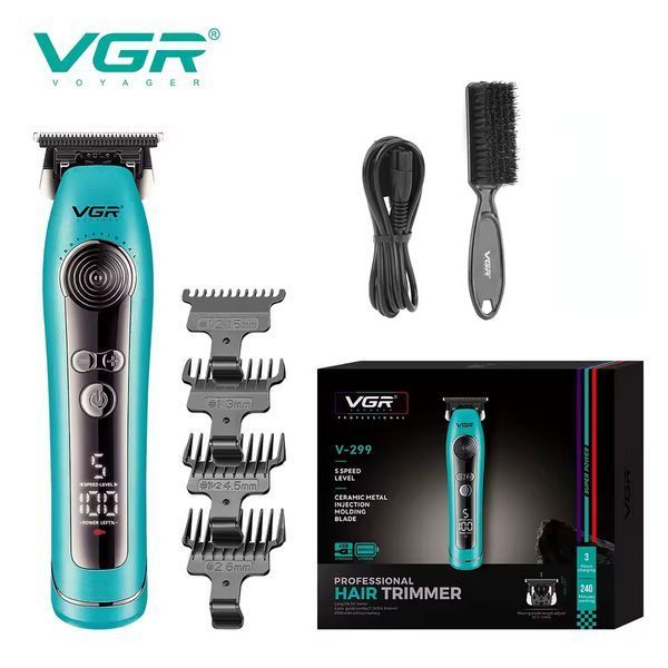 Тример для стрижки VGR V-299 BLUE, 4 насадки, 9000RPM, 2000 mAh, 5 рівнів швидкості, LED display 2992 фото