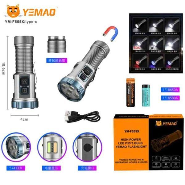Фонарь ручно YEMAO YM-F555X 5P35+4LED(RED+BLUE), 1x18650/18500, ЗУ Type-C, магнит, зажим 12032 фото
