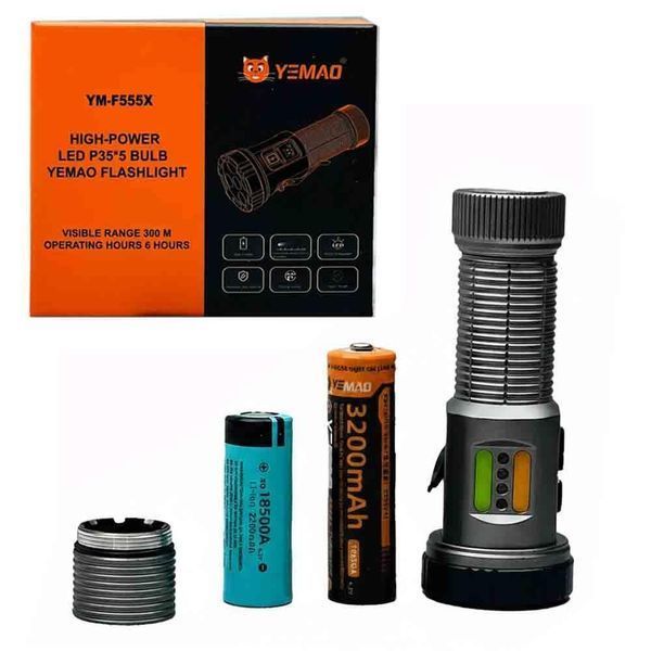 Фонарь ручно YEMAO YM-F555X 5P35+4LED(RED+BLUE), 1x18650/18500, ЗУ Type-C, магнит, зажим 12032 фото