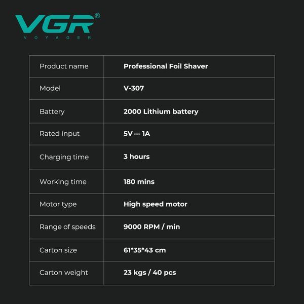 Електробритва VGR V-307, Red шейвер, подвійне лезо, 2000mAh, 9000 RPM 3071 фото